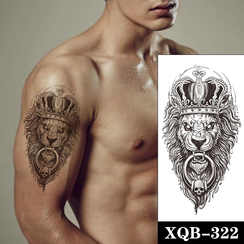 Lion Lions Temporary Tattoo Waterproof Fake Sticker Womens Mens Arm UK Crown Lions