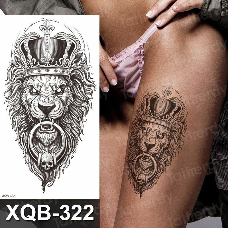 Lion Lions Temporary Tattoo Waterproof Fake Sticker Womens Mens Arm UK Crown Lions