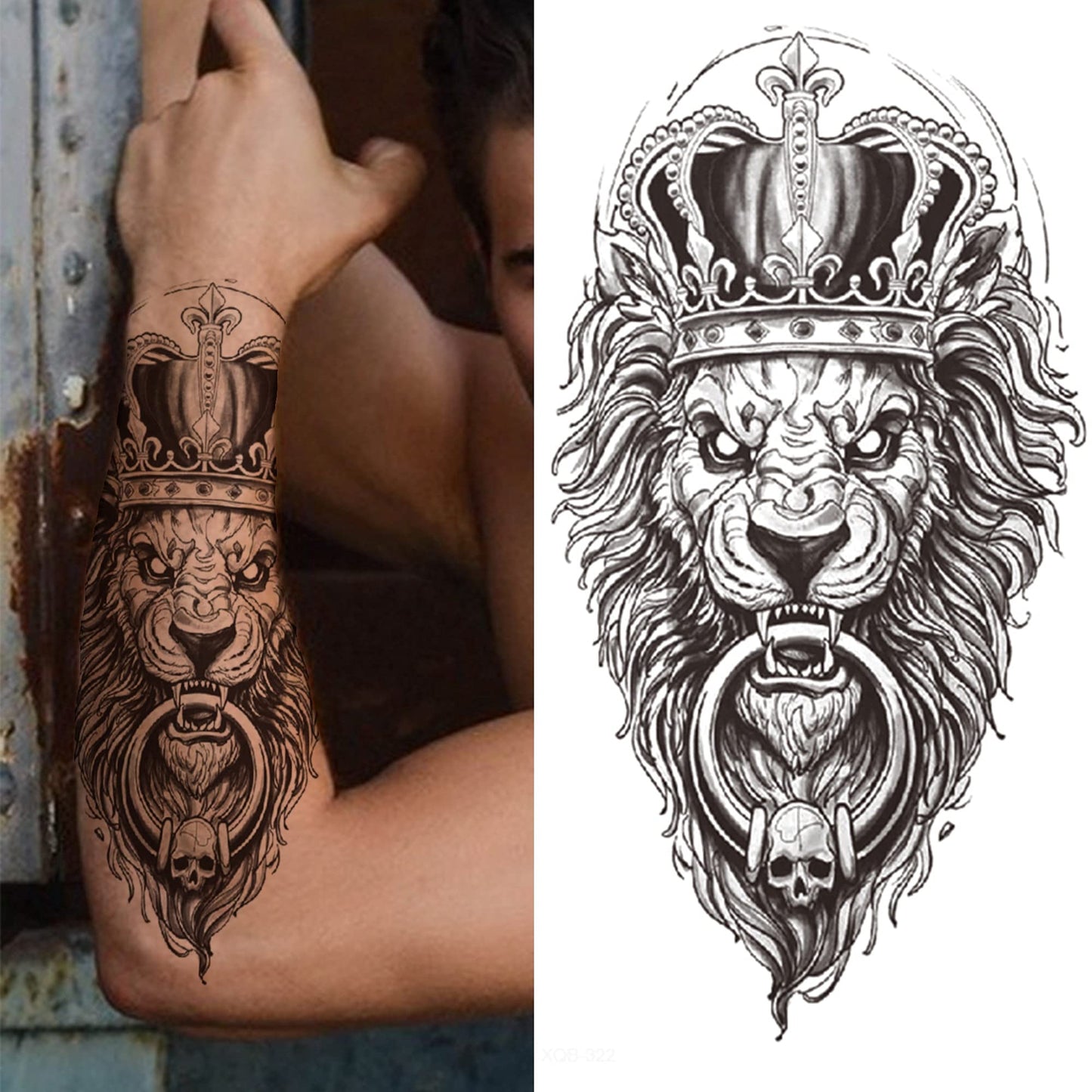 Lion Lions Temporary Tattoo Waterproof Fake Sticker Womens Mens Arm UK Crown Lions