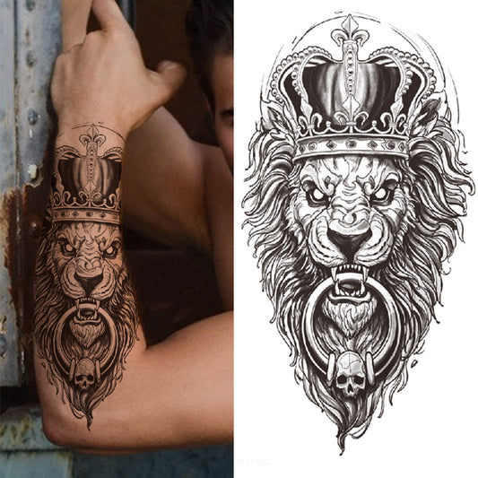 Lion Lions Temporary Tattoo Waterproof Fake Sticker Womens Mens Arm UK Crown Lions