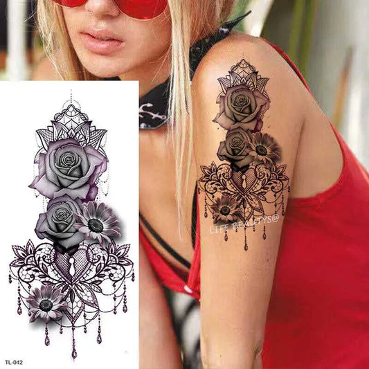 Womens Roses Flower Temporary Tattoo Waterproof Body Back Arm Leg Pretty tattoos