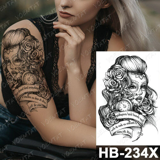 Womens Temporary Tattoos Time Doesn't Heal Death Sleeve Arm Body women tattoo