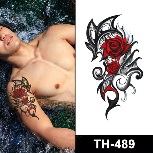 Red Rose Flower Half Arm Temporary Transfer Tattoo Sleeve Women Mens Tribal Leg