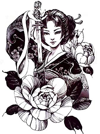 Japanese Girl Katana Temporary Tattoo Sticker Womens Fake Arm Leg Mens tattoos