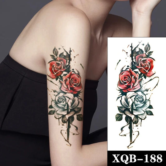 Red Roses Temporary Tattoo Fake Press Sticker Women Mens Sleeve Arm UK