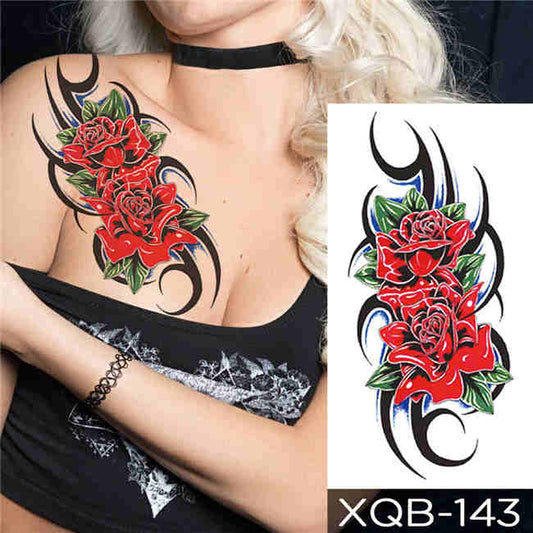 Tribal Red Roses Temporary Tattoo Fake Sticker Women Flower Tattoos Sleeve Arm