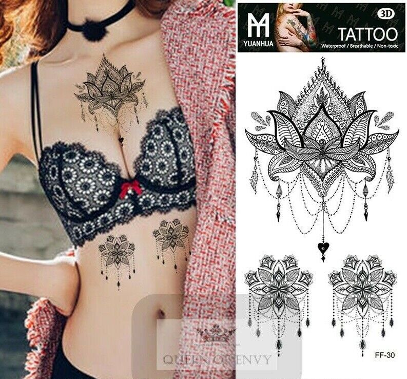 Lotus Flower Mandala Pretty Designs Temporary Tattoo Women Girl Arm Leg Press on