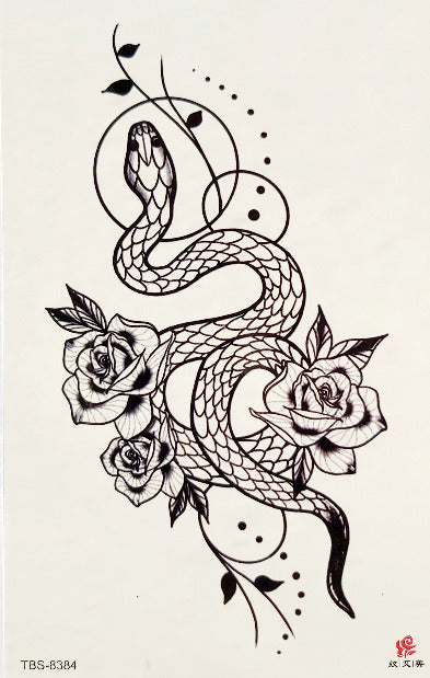 Snake Flowers Womens Temporary Tattoos Fake Sticker Tattoo Mens Arm Leg Body