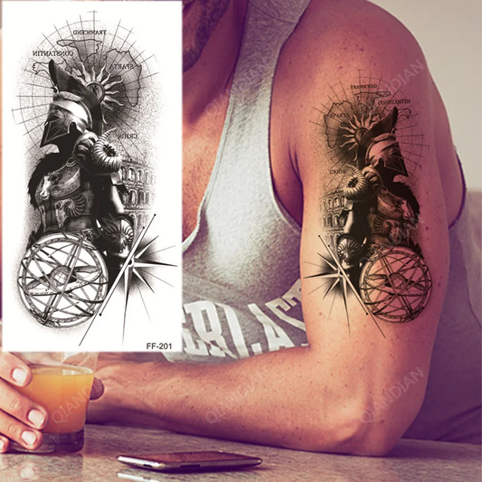 Roman Legionary Warrior Mens Womens Temporary Tattoo Fake Tattoos Waterproof