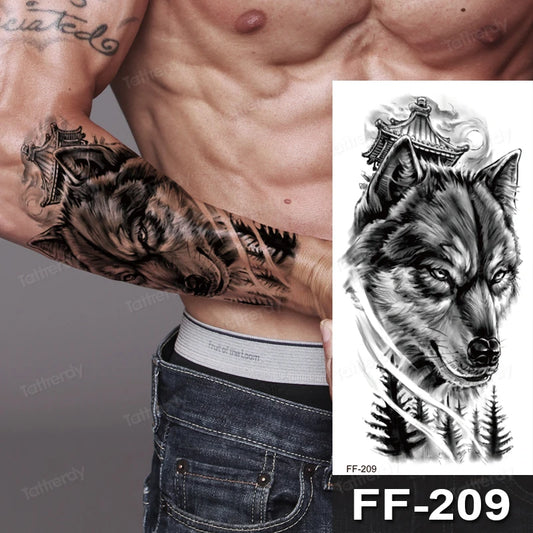 Wolf Temple Temporary Tattoo Fake Tattoos Waterproof Mens Womens
