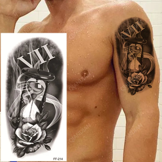 Hourglass Temporary Tattoo Time Sands Flower Mens Womens Fake Tattoos Waterproof