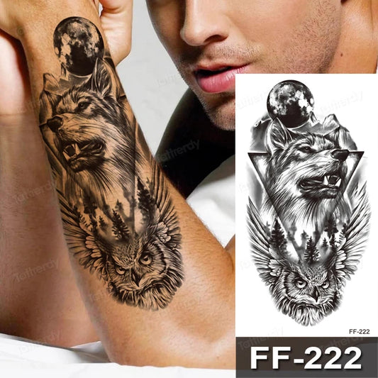 Wolf Owl Forest Moon Nature Mens Womens Temporary Tattoo Fake Tattoos Waterproof