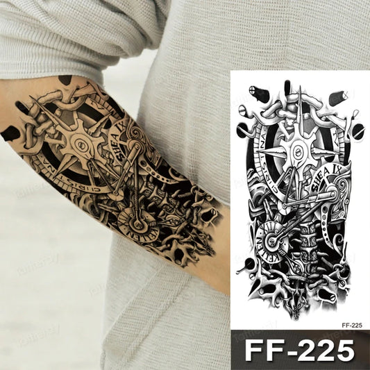 Mechanical Bone Arm Tattoo Mens Womens Temporary Tattoo Fake Tattoos Waterproof