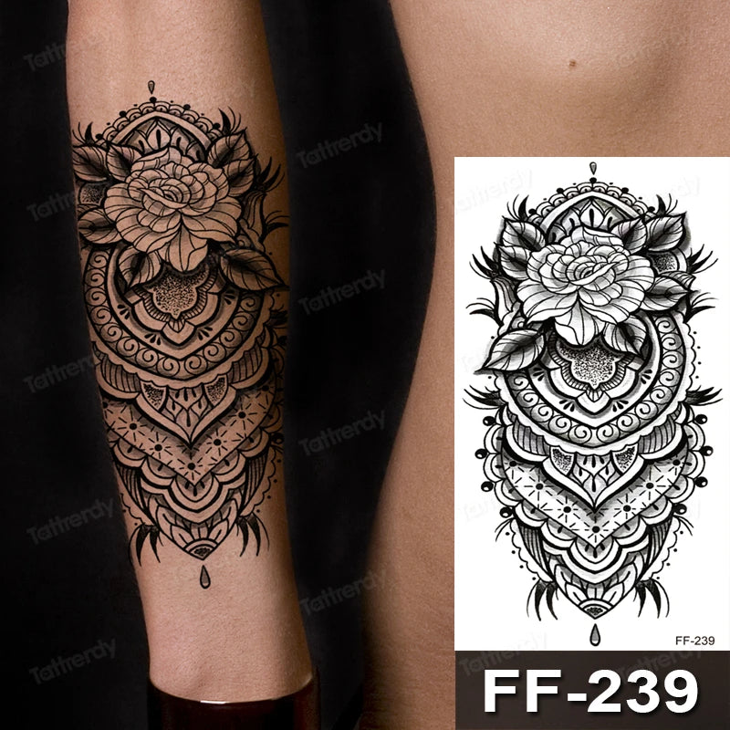 Beautiful Mandala Pattern Rose Womens Temporary Tattoo Fake Tattoos Waterproof
