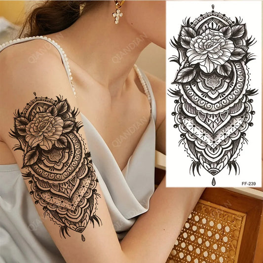 Beautiful Mandala Pattern Rose Womens Temporary Tattoo Fake Tattoos Waterproof