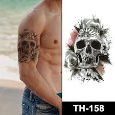 Skull Roses Waterproof Temporary Tattoos Sticker Womens tattoo Fake Arm Leg Mens