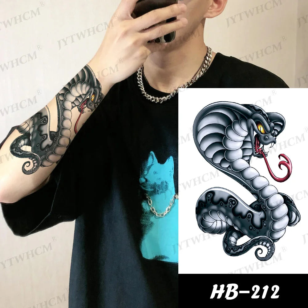 Python Snake Temporary Waterproof Tattoos Sleeve Women Mens Fake Back Arm tattoo