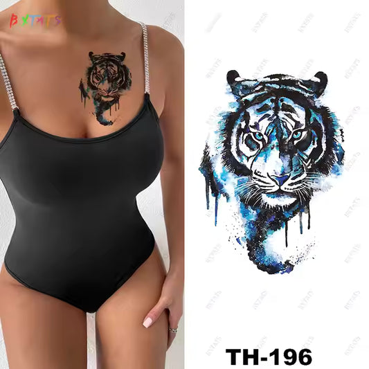 Blue Tiger Temporary Tattoo Sleeve Women Mens Waterproof Tattoos Fake Sticker
