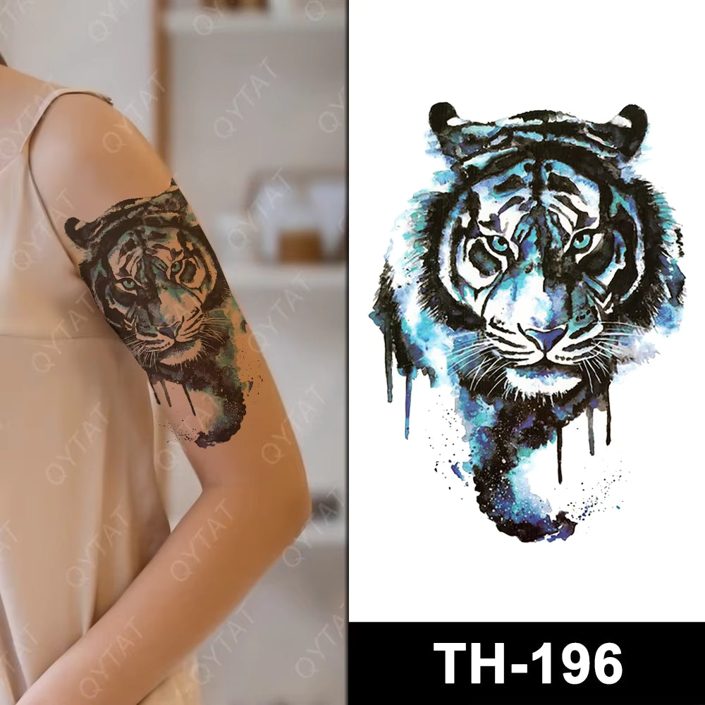 Blue Tiger Temporary Tattoo Sleeve Women Mens Waterproof Tattoos Fake Sticker
