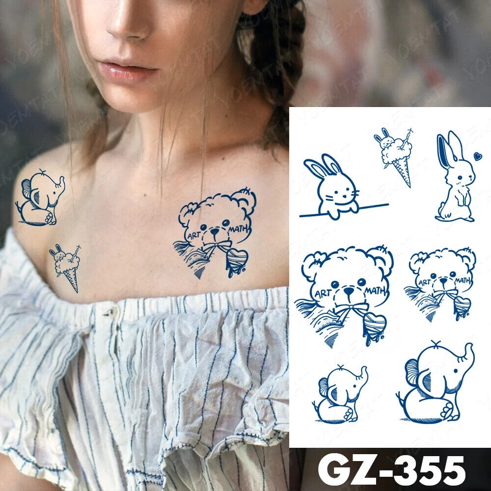 Cute Bears SEMI PERMANENT Tattoos Bunnies Elephant Womens Body Waterproof Tattoo