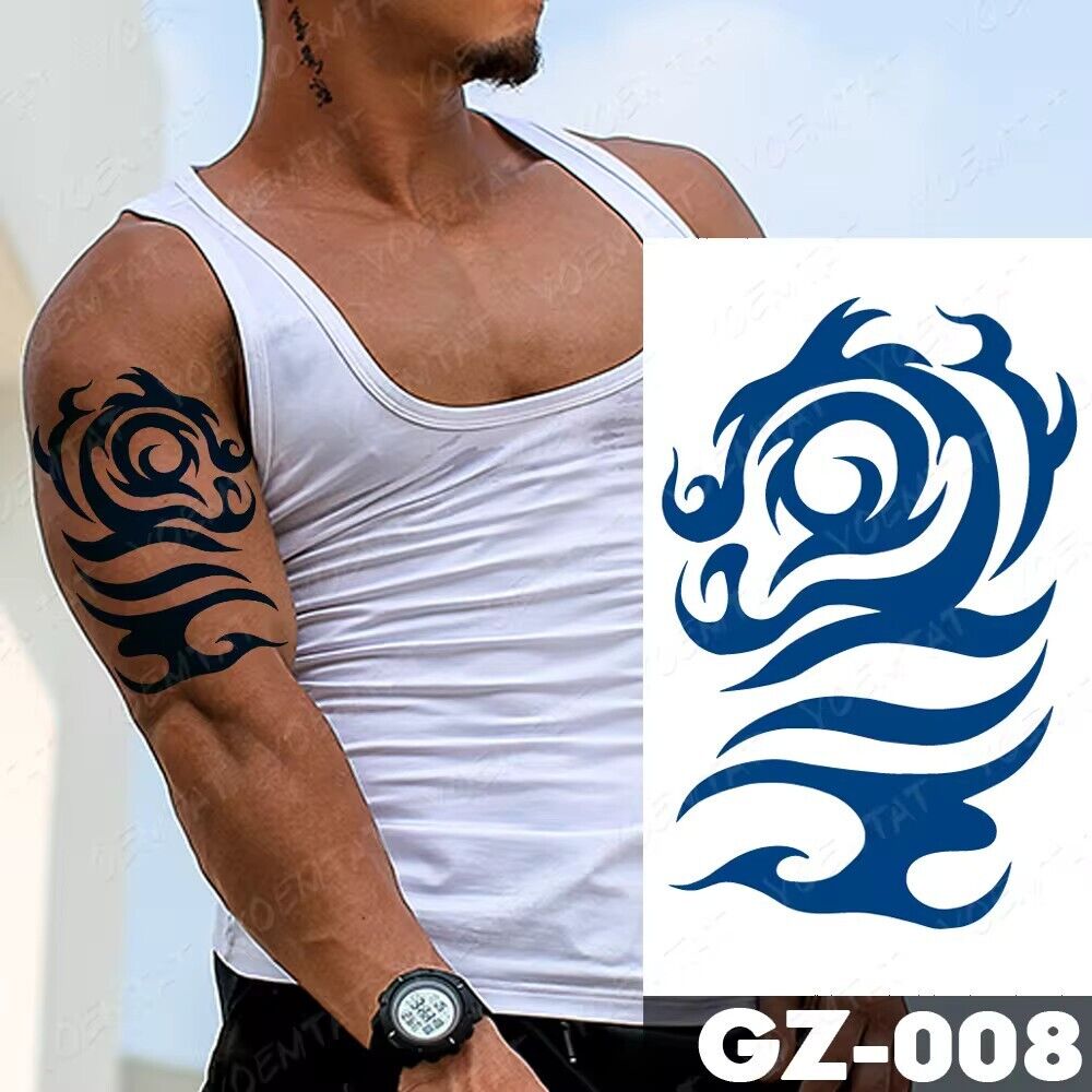 Mens Tribal SEMI PERMANENT Temporary Tattoos Waterproof Womens Chest UK Body Arm