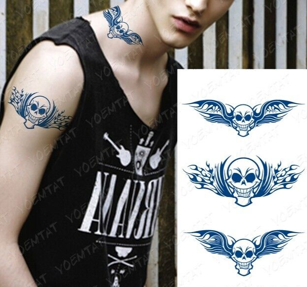 Skull SEMI PERMANENT Tattoos Natural Long Lasting Mens Womens Waterproof Wings