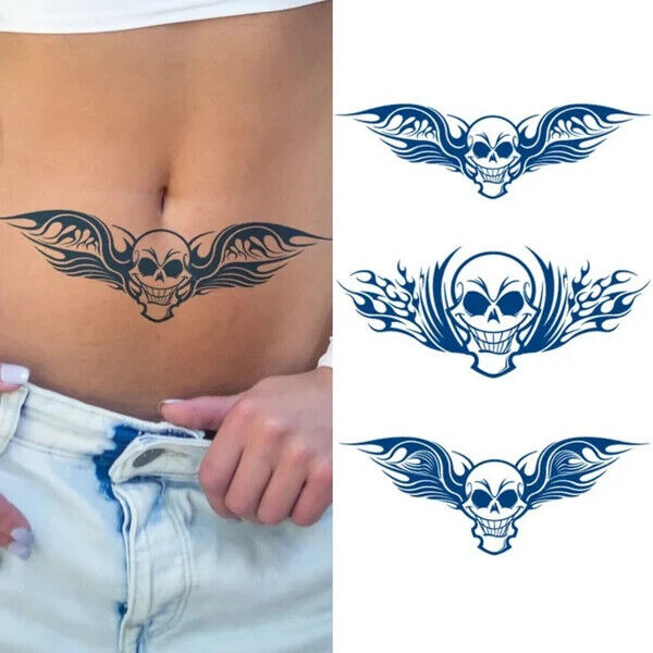 Skull SEMI PERMANENT Tattoos Natural Long Lasting Mens Womens Waterproof Wings