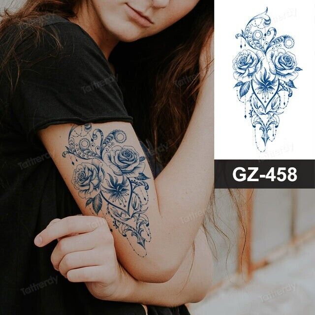 Pretty Roses Lace SEMI PERMANENT Temporary Tattoos Waterproof Womens Arm Leg