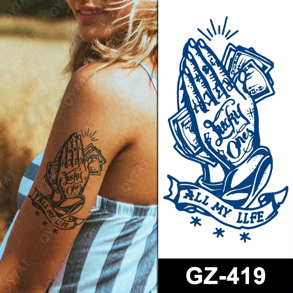 Pray Money Semi Permanent Tattoos Mens Womens Waterproof Tattoo Body Art