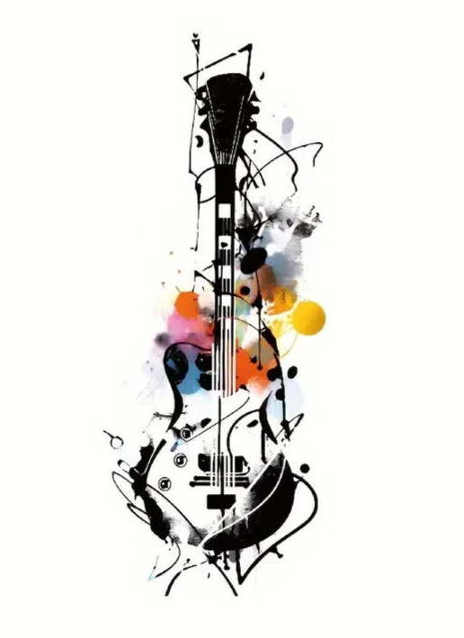 Colourful Guitar Temporary Tattoo Arm Leg Thigh Chest Fake Sticker Womens Mens