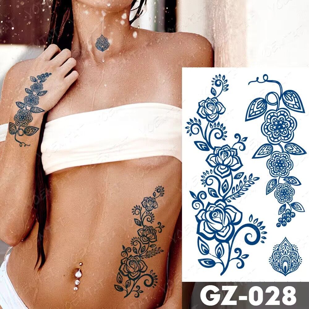 Flower Pattern Semi Permanent Tattoos Mens Womens waterproof Tattoo Body Chest