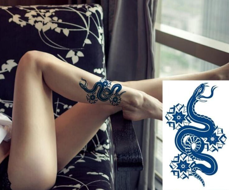 Snake Flowers SEMI PERMANENT Temporary Tattoos Womens Mens Waterproof Arm Body