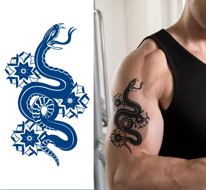 Snake Flowers SEMI PERMANENT Temporary Tattoos Womens Mens Waterproof Arm Body