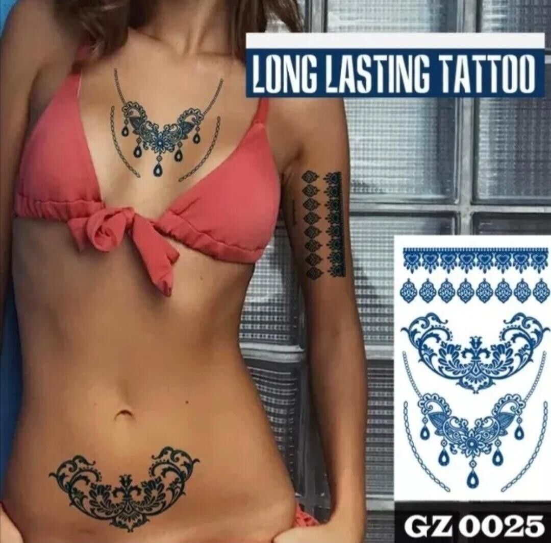 Chain Pattern Semi Permanent Tattoos Mens Womens Long Lasting Tattoo Body Chest