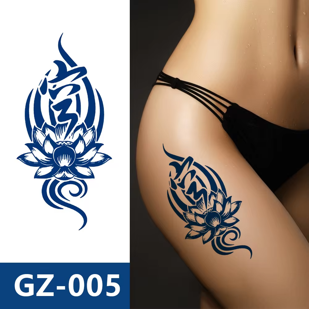 Lotus Flower Semi Permanent Tattoos Waterproof Womens Long Lasting Tattoo Body