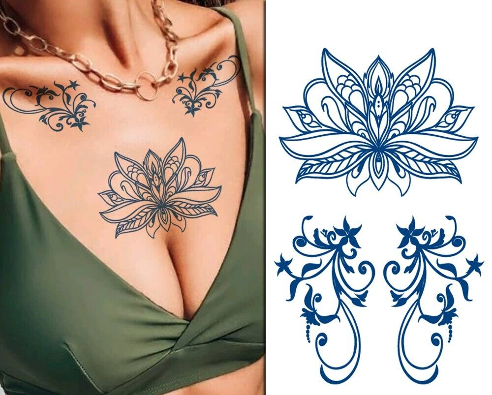 Flowers Semi Permanent Tattoos Long Lasting Womens Tattoo Waterproof Body Art