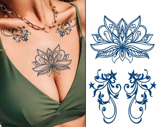 Flowers Semi Permanent Tattoos Long Lasting Womens Tattoo Waterproof Body Art