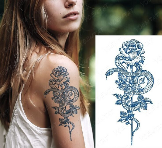 Snake Rose SEMI PERMANENT Temporary Tattoos Womens Mens Waterproof Tattoo Body