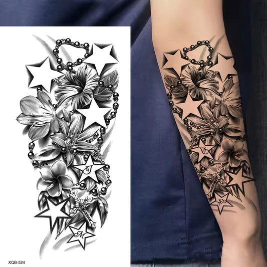 Stars Flowers Beads Waterproof Temporary Tattoo Fake Sticker Womens Arm Leg