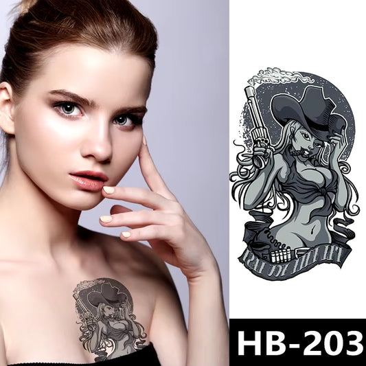 CowGirl Gun Temporary Tattoo Sleeve Womens Mens tattoos Waterproof Western