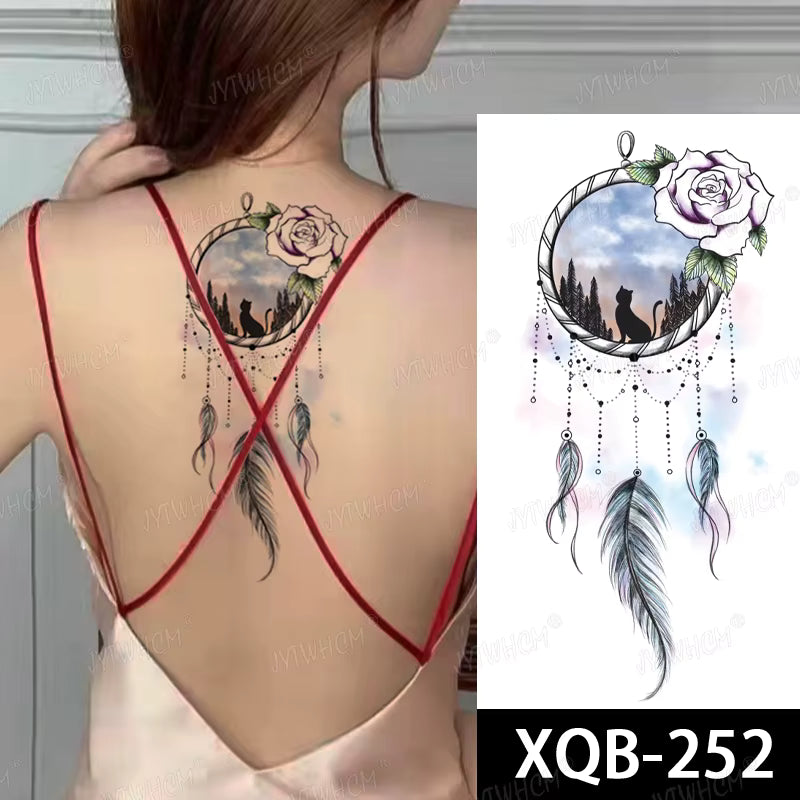 Dream Catcher Tattoo Cat Rose Fake Temporary Tattoos Sticker Womens Feather
