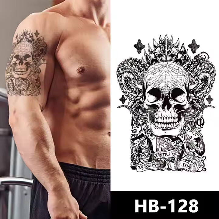 Skull Temporary Tattoo Waterproof Tattoos Womens Mens Sticker Devil Horns