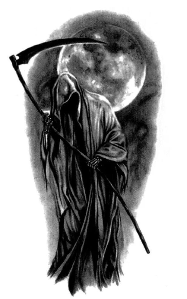 Death Grim Reaper Moon Temporary Tattoos Women Mens Fake Sticker Waterproof