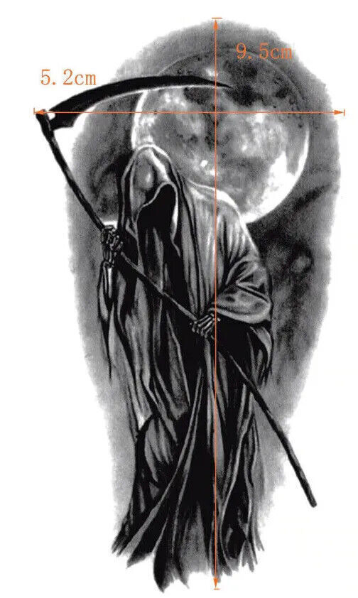 Death Grim Reaper Moon Temporary Tattoos Women Mens Fake Sticker Waterproof