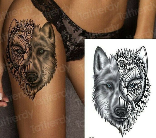Wolf Temporary Tattoo Sticker Womens Arm Leg Mens Tribal Back Waterproof Tattoos