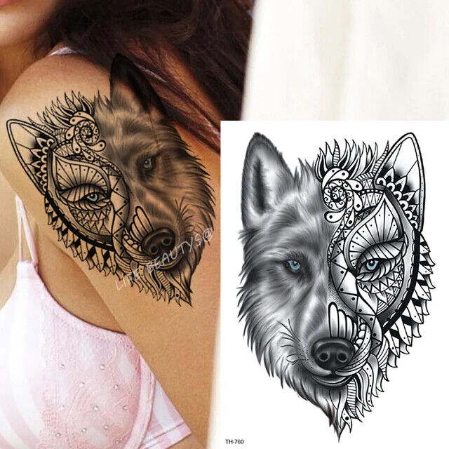 Wolf Temporary Tattoo Sticker Womens Arm Leg Mens Tribal Back Waterproof Tattoos