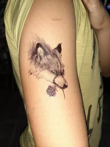 Wolf and Red Rose Waterproof Tattoos Women Mens Kids Fake Sticker Arm