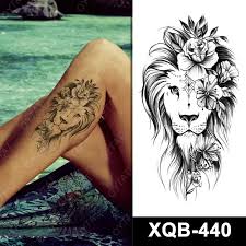 Lioness Lion Flowers Temporary Tattoo Fake Press Sticker Womens Tattoos Arm Leg