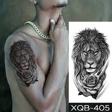 Lion Rose Temporary Tattoo Fake Press on Sticker Womens Mens Waterproof Tattoos