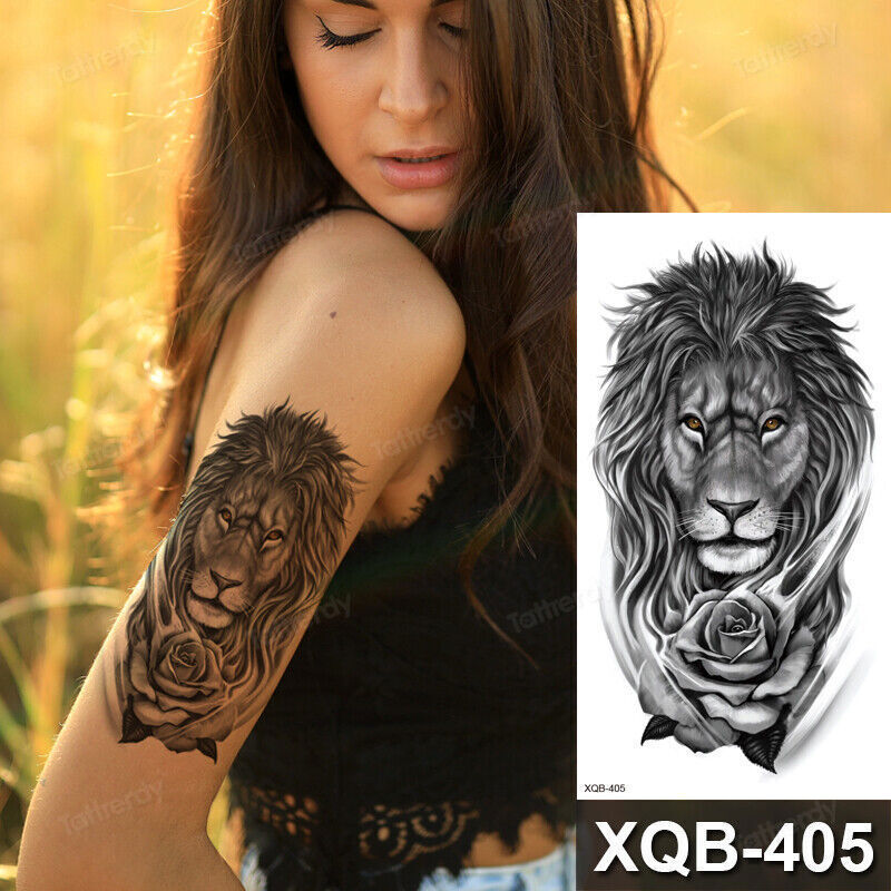 Lion Rose Temporary Tattoo Fake Press on Sticker Womens Mens Waterproof Tattoos